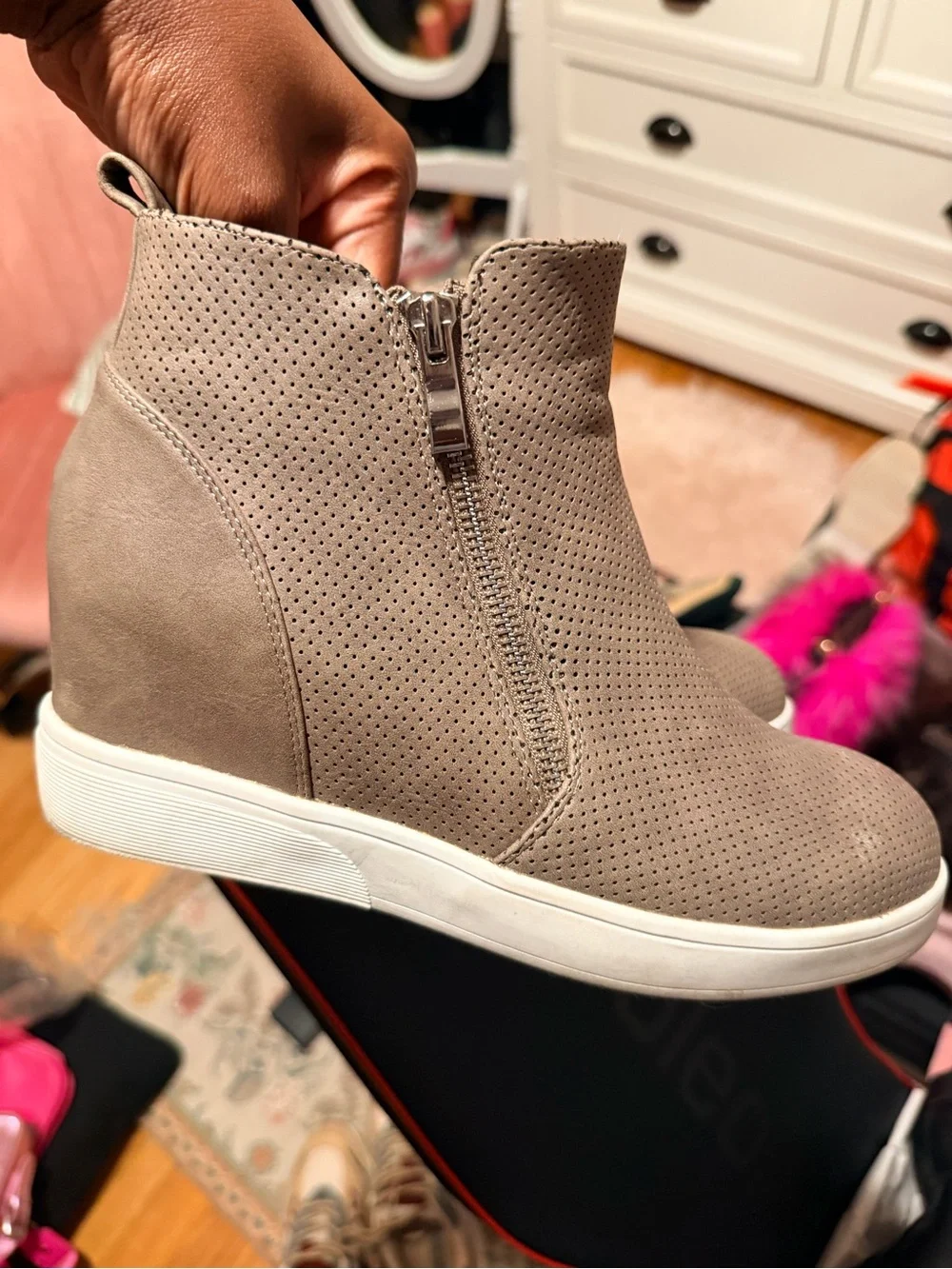 Wedge Sneaker Booties in Taupe - Comfortable Women's Casual Shoes